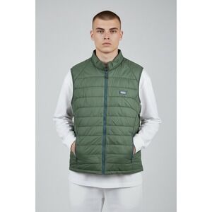 Outdoor Quilted Puffer Vest Olive Green Men Full Zip Lightweight Insulated